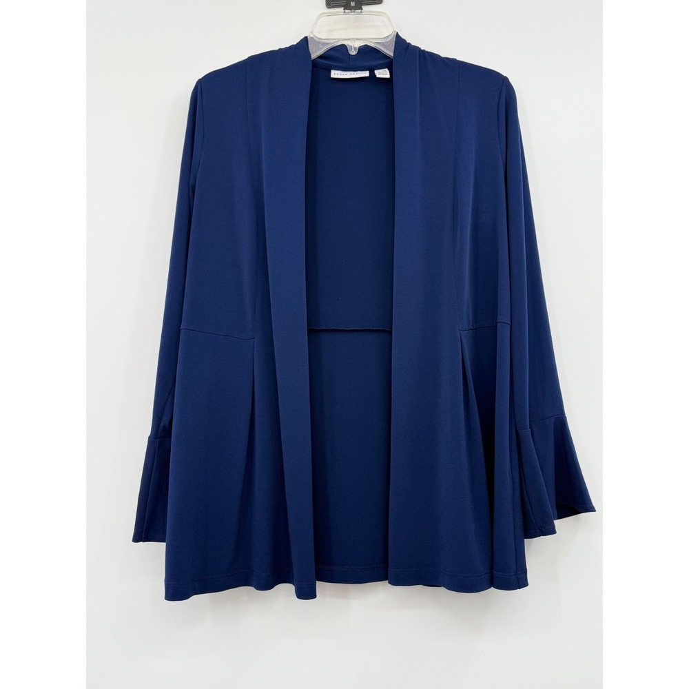 Susan Graver Open Knit Bell Sleeve Cardigan Blue Office Career Preppy - Picture 4 of 11
